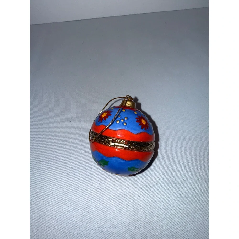 Vintage Porcelain Hinged Trinket Box Christmas Ornaments Santa Reindeer Set of 5